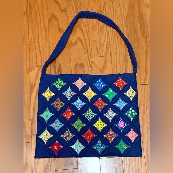 Early 1970s Vintage Artisan Hand Crafted Multi Pattern Tote Bag - Picture 2 of 16